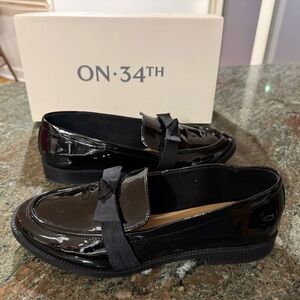 ON 34TH Black Patent Loafers with Bow